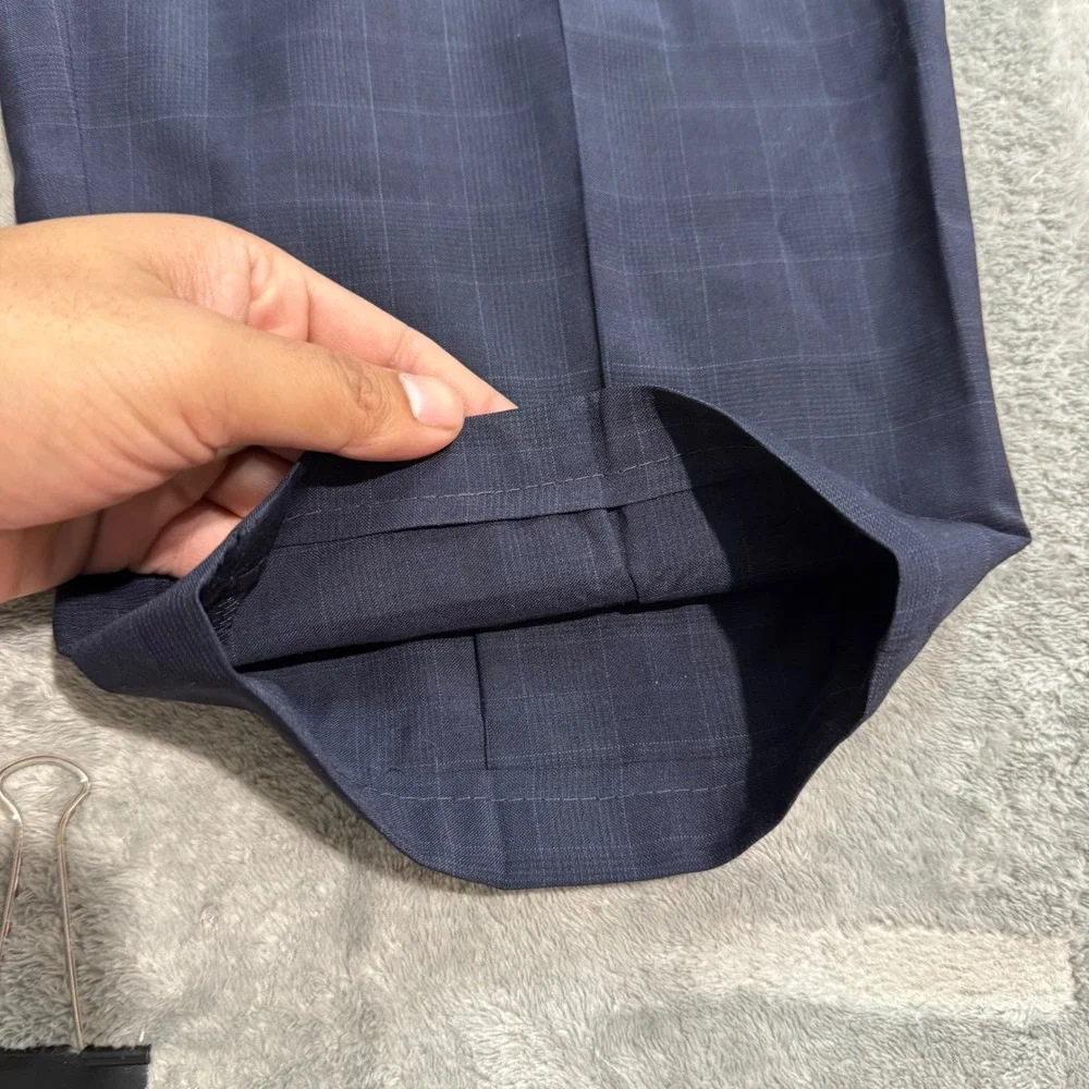 Hugo Boss Mens Navy Blue Glen Plaid 100% Virgin Wool Cuffed Dress Pants 38x23.5